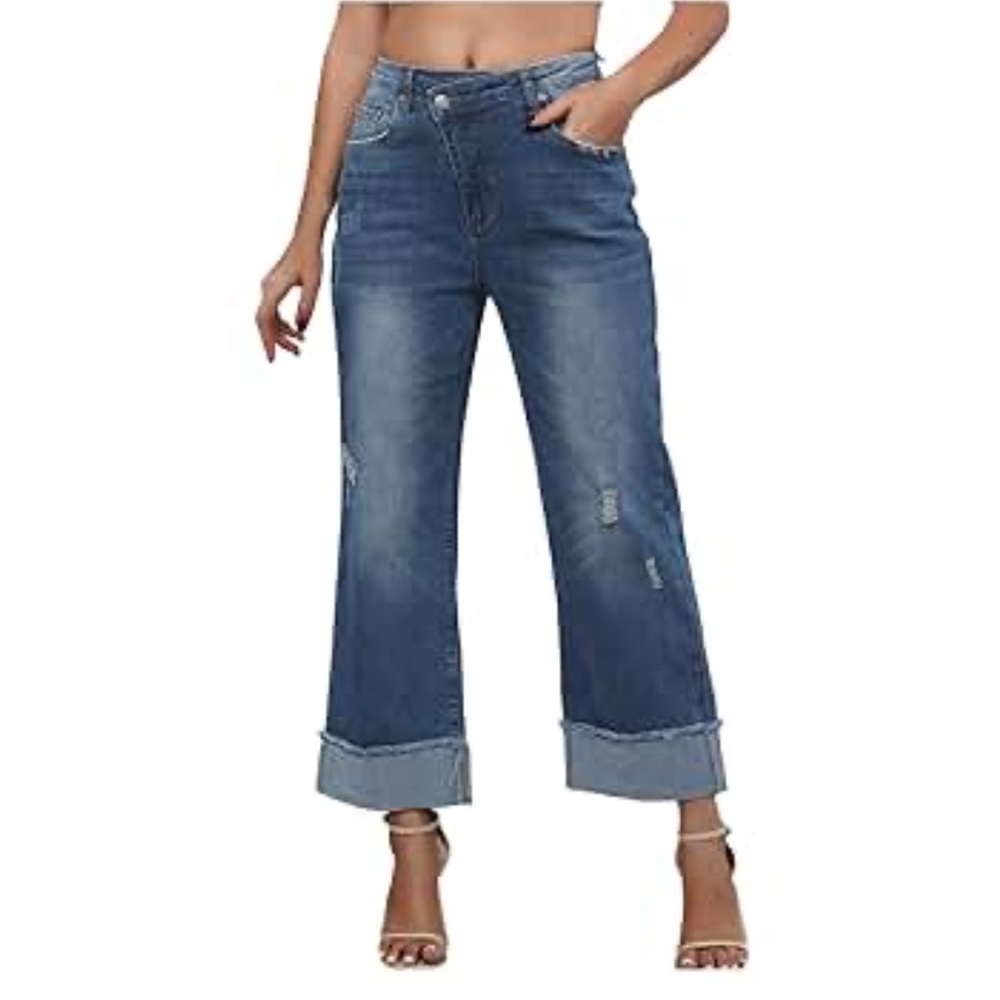 NWT Fashion Jeans High Waisted Stylish Relaxed Fit Wide Leg